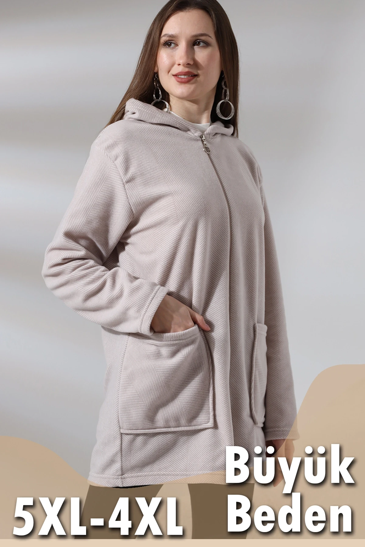 Çizgi Detay Polar Sweatshirt - Büyük Beden