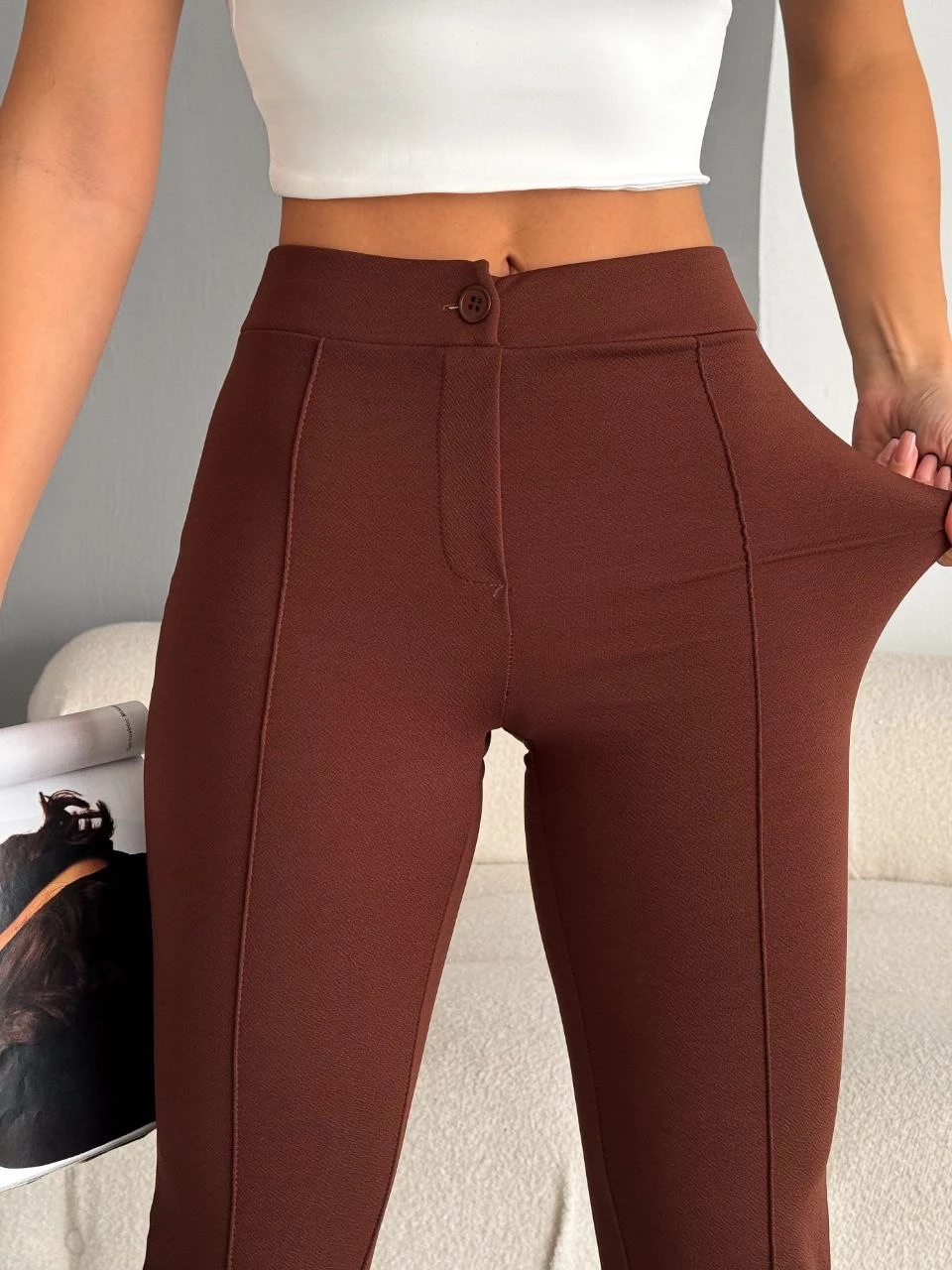 Likralı Çimalı Pantalon