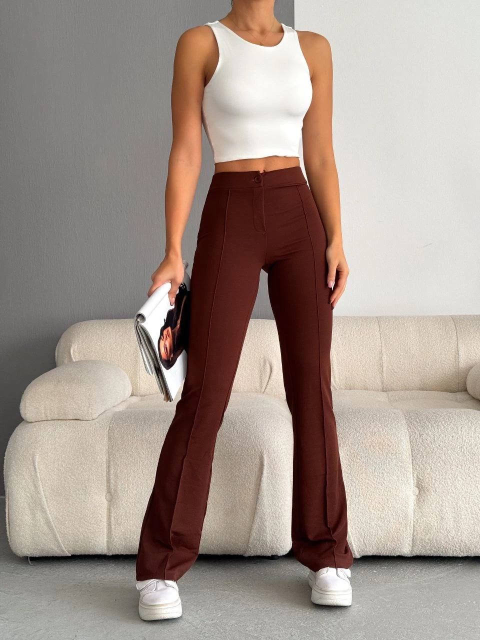 Likralı Çimalı Pantalon