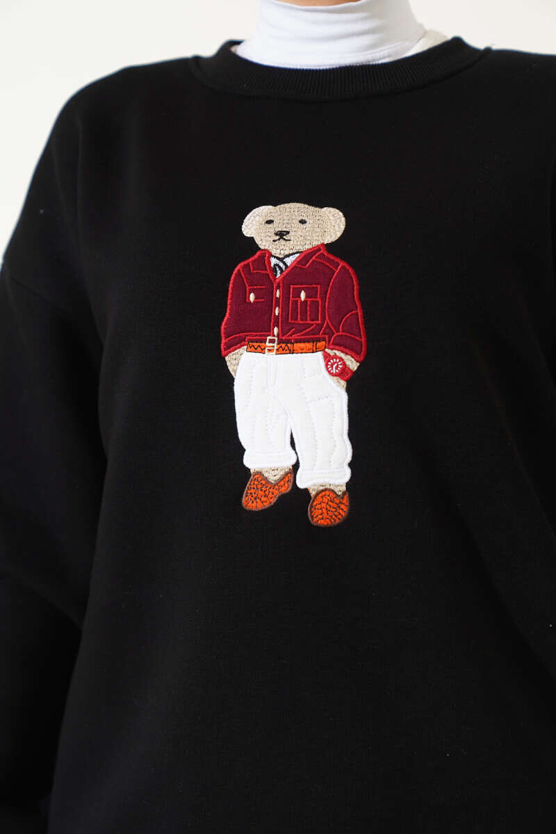 Ayıcık Nakışlı Üç İplik Sweatshirt