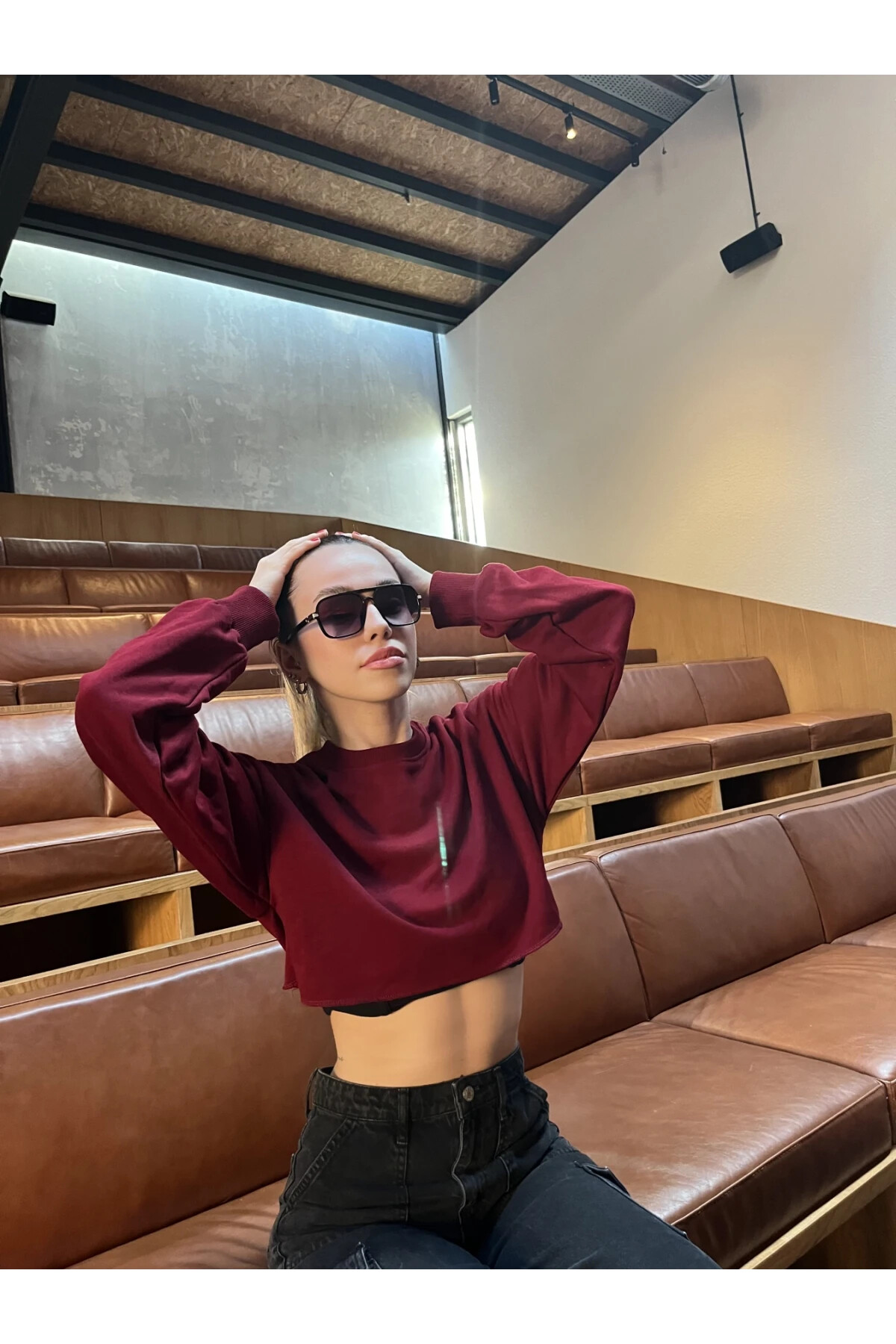 Bordo Kısa Crop Sweat