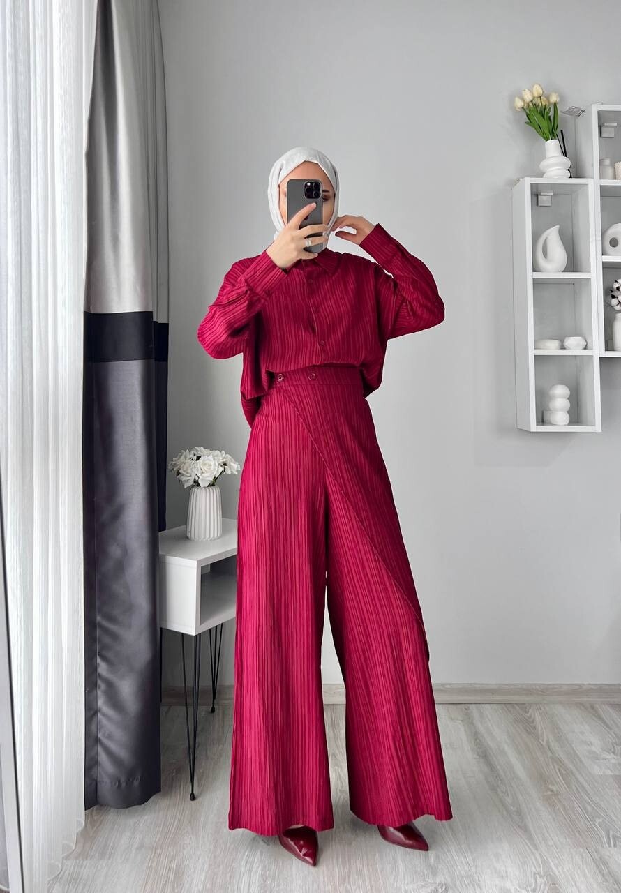 Bordo Pantalon Gömlek Alt Üst Takım