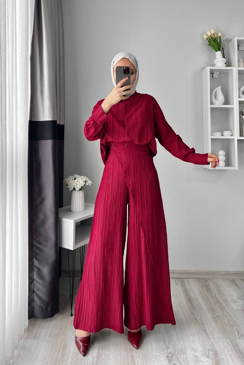 Bordo Pantalon Gömlek Alt Üst Takım