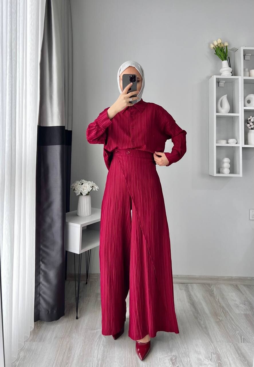 Bordo Pantalon Gömlek Alt Üst Takım