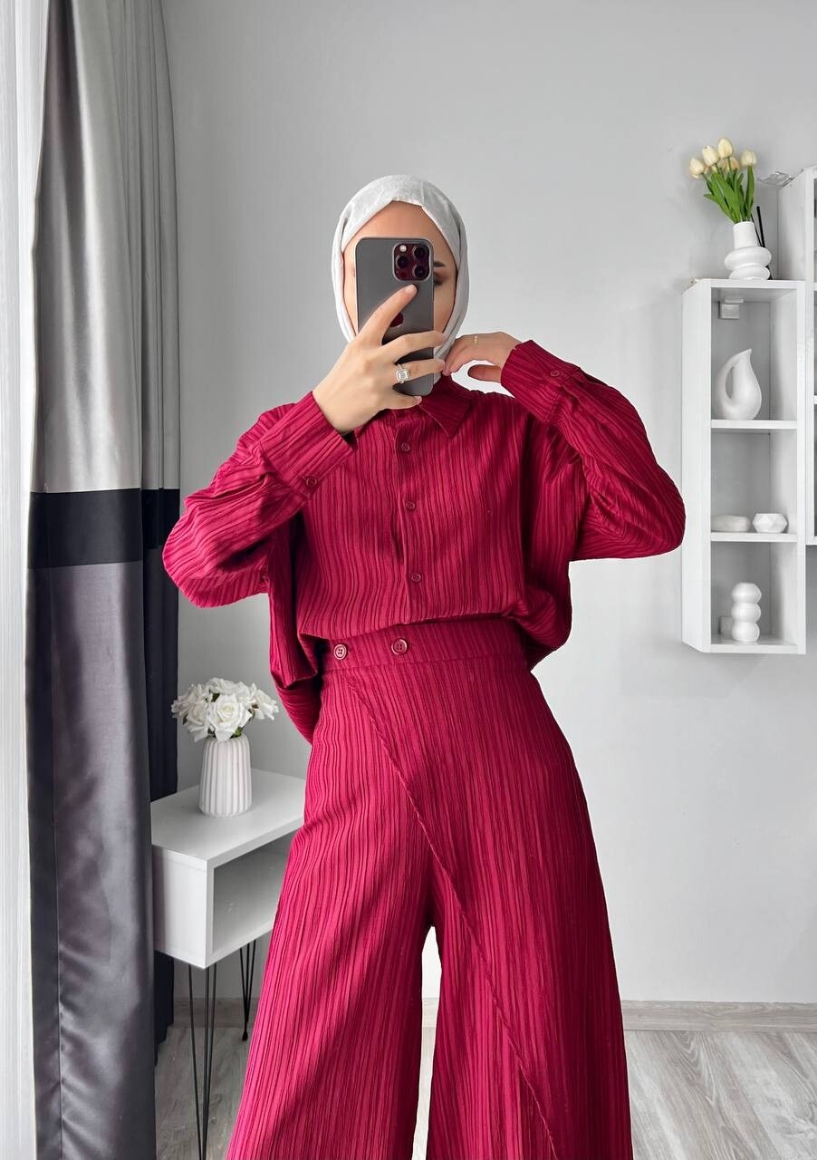 Bordo Pantalon Gömlek Alt Üst Takım