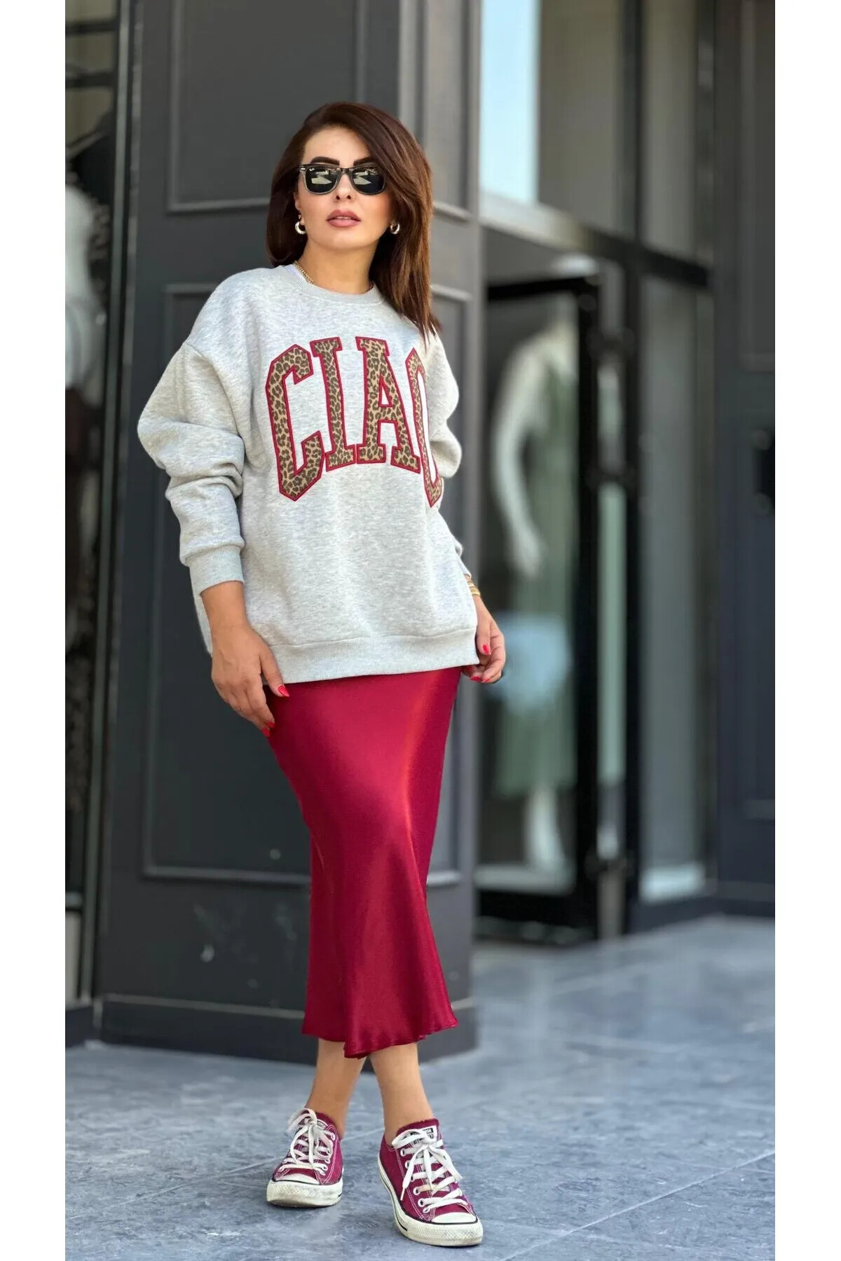 CIAO Leopar Desen Oversize Sweatshirt