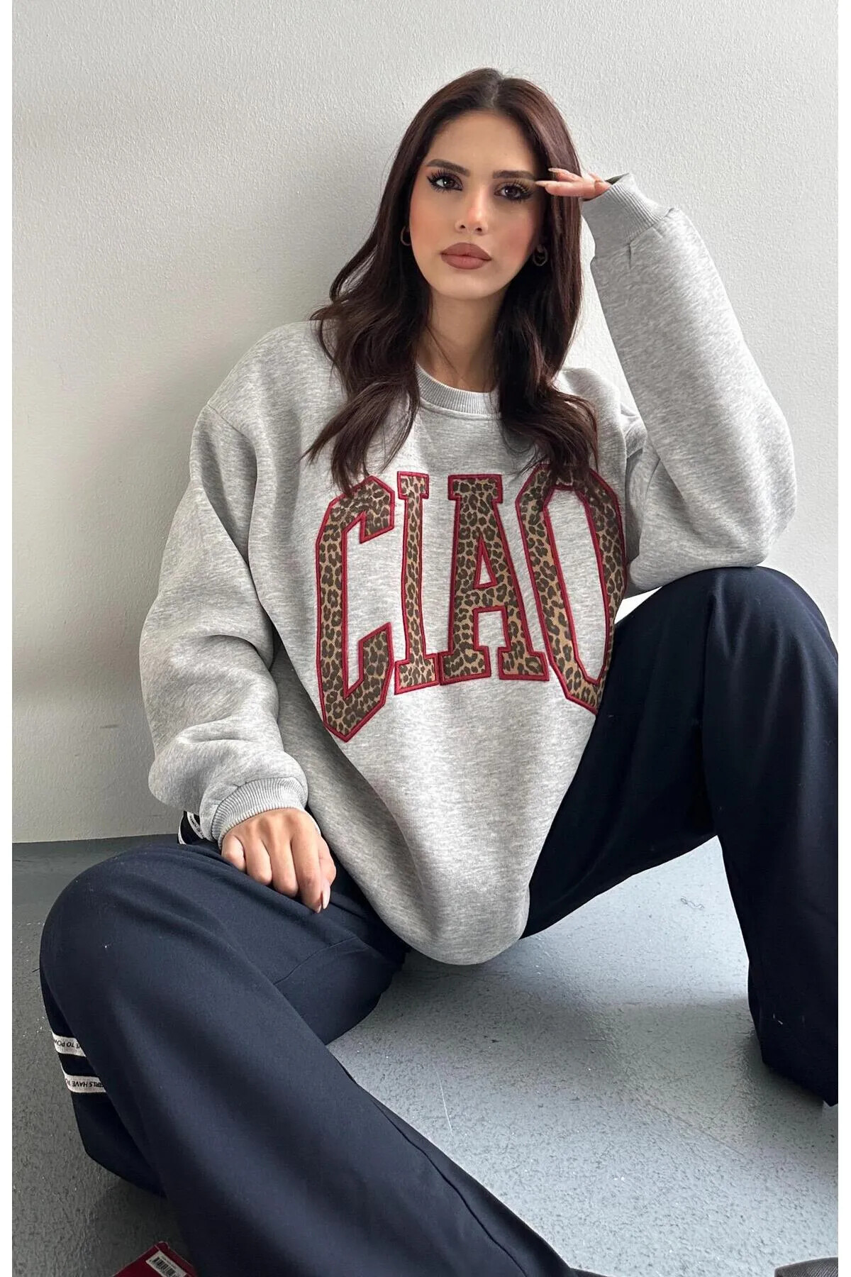 CIAO Leopar Desen Oversize Sweatshirt