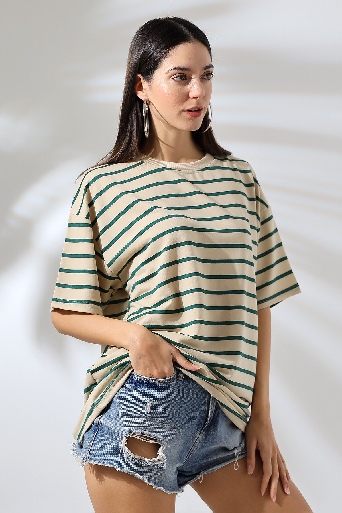 Çizgili Oversize T-Shirt