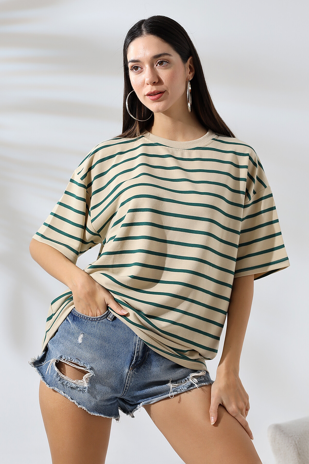 Çizgili Oversize T-Shirt