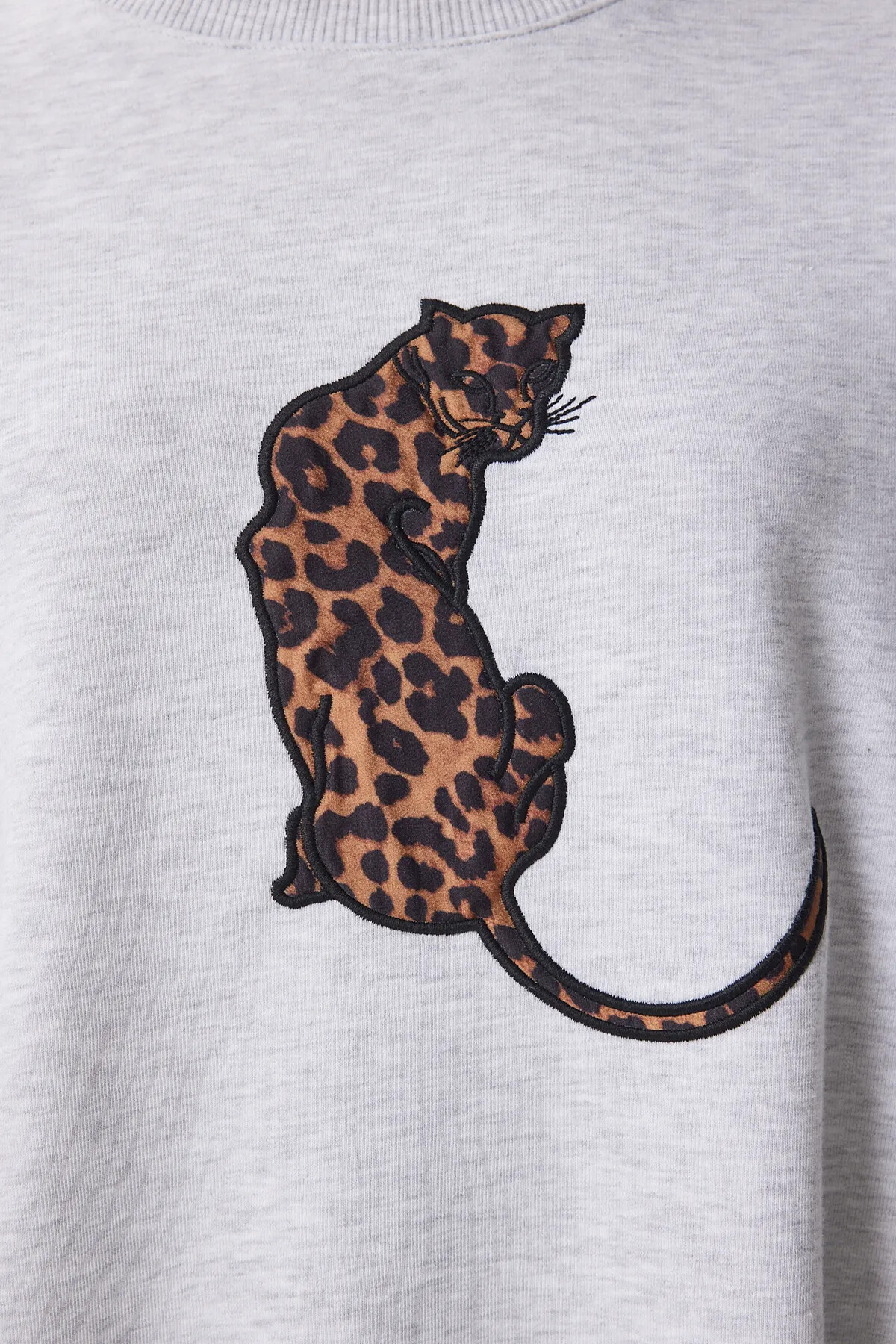 Leopar Nakışlı Oversize Örme Sweetshirt