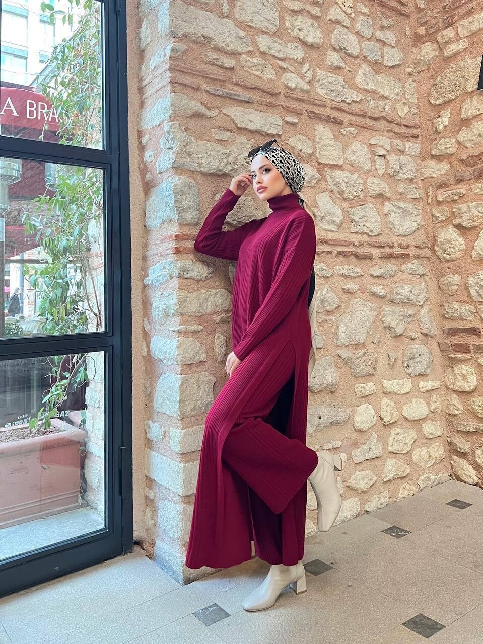 Pantalon Tunik Bordo Triko Takım