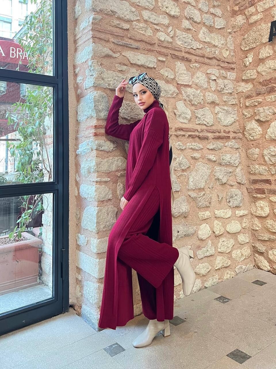 Pantalon Tunik Bordo Triko Takım