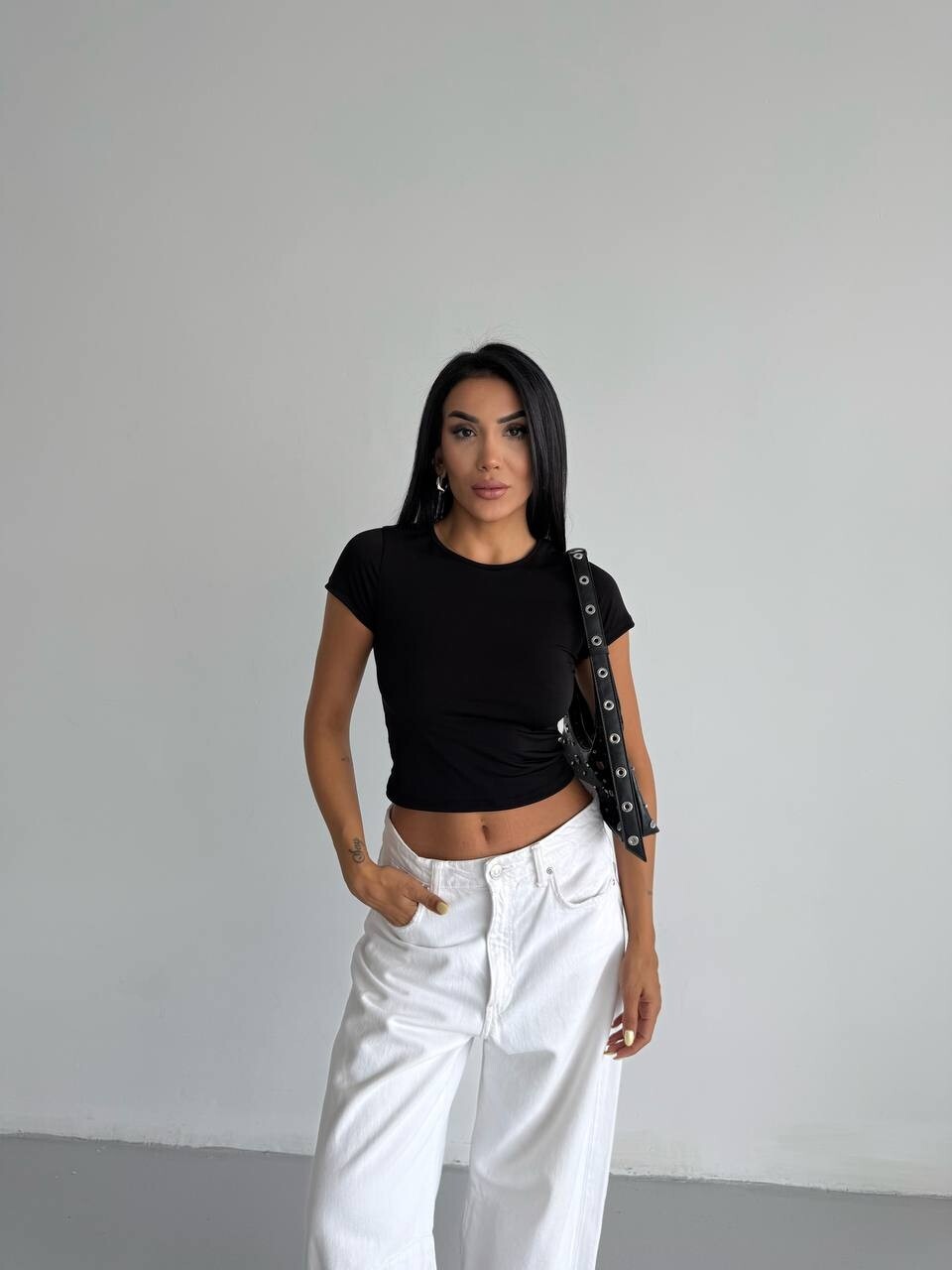 Basic Kısa Kol Sandy Bluz Siyah