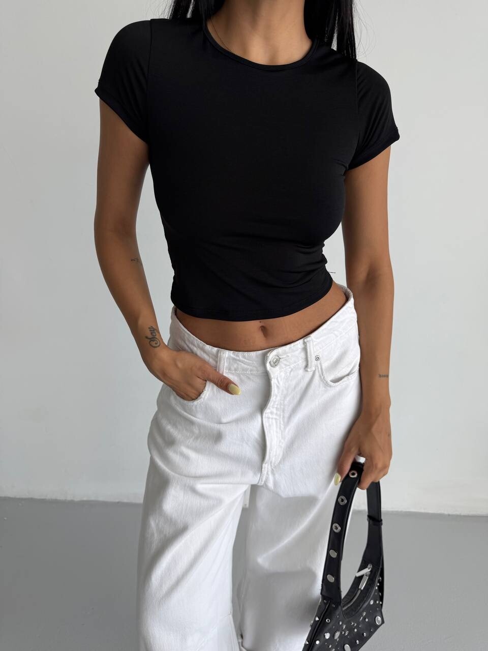 Basic Kısa Kol Sandy Bluz Siyah