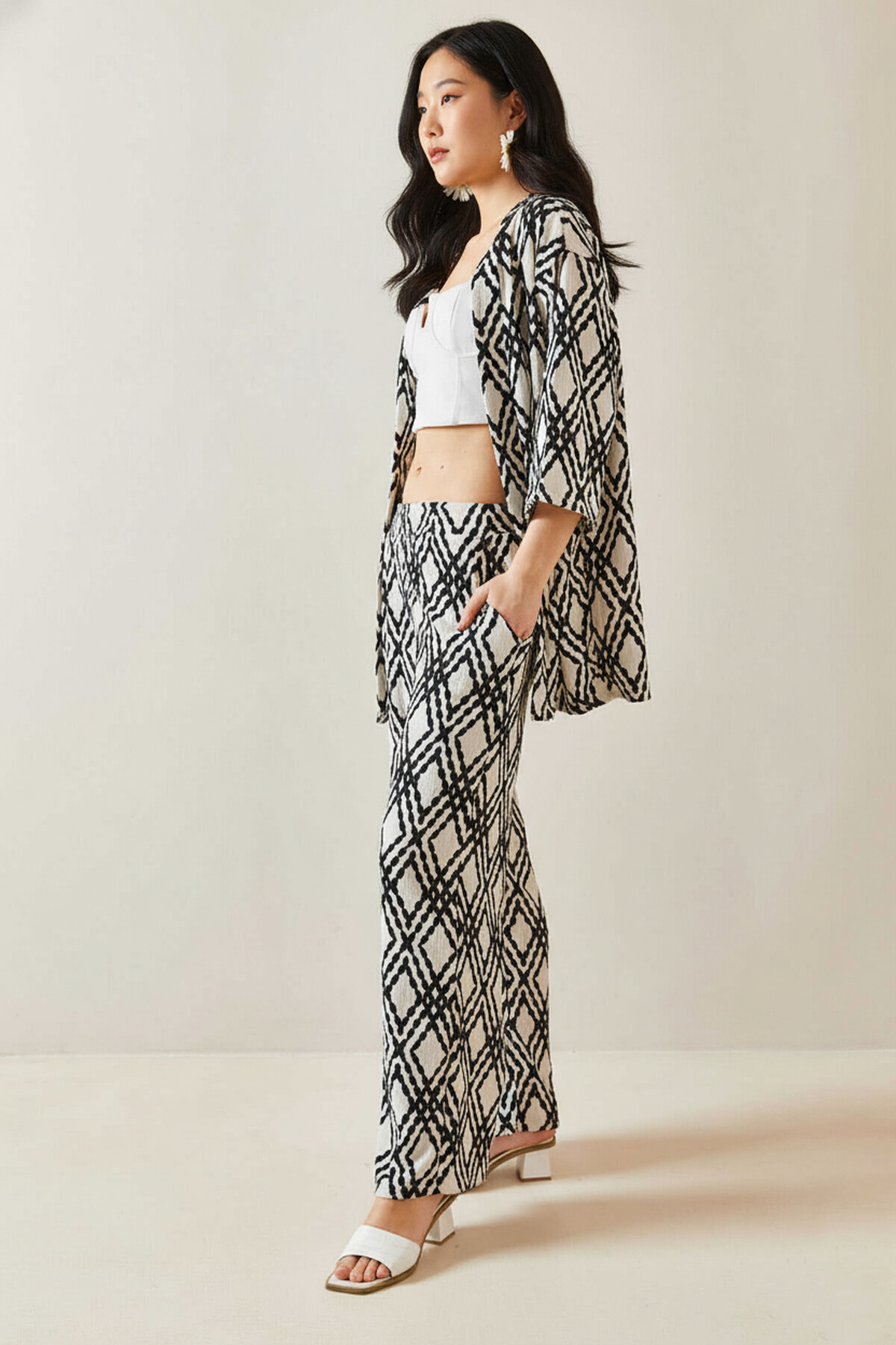 Etnik Desen Kimono Pantalon Takım