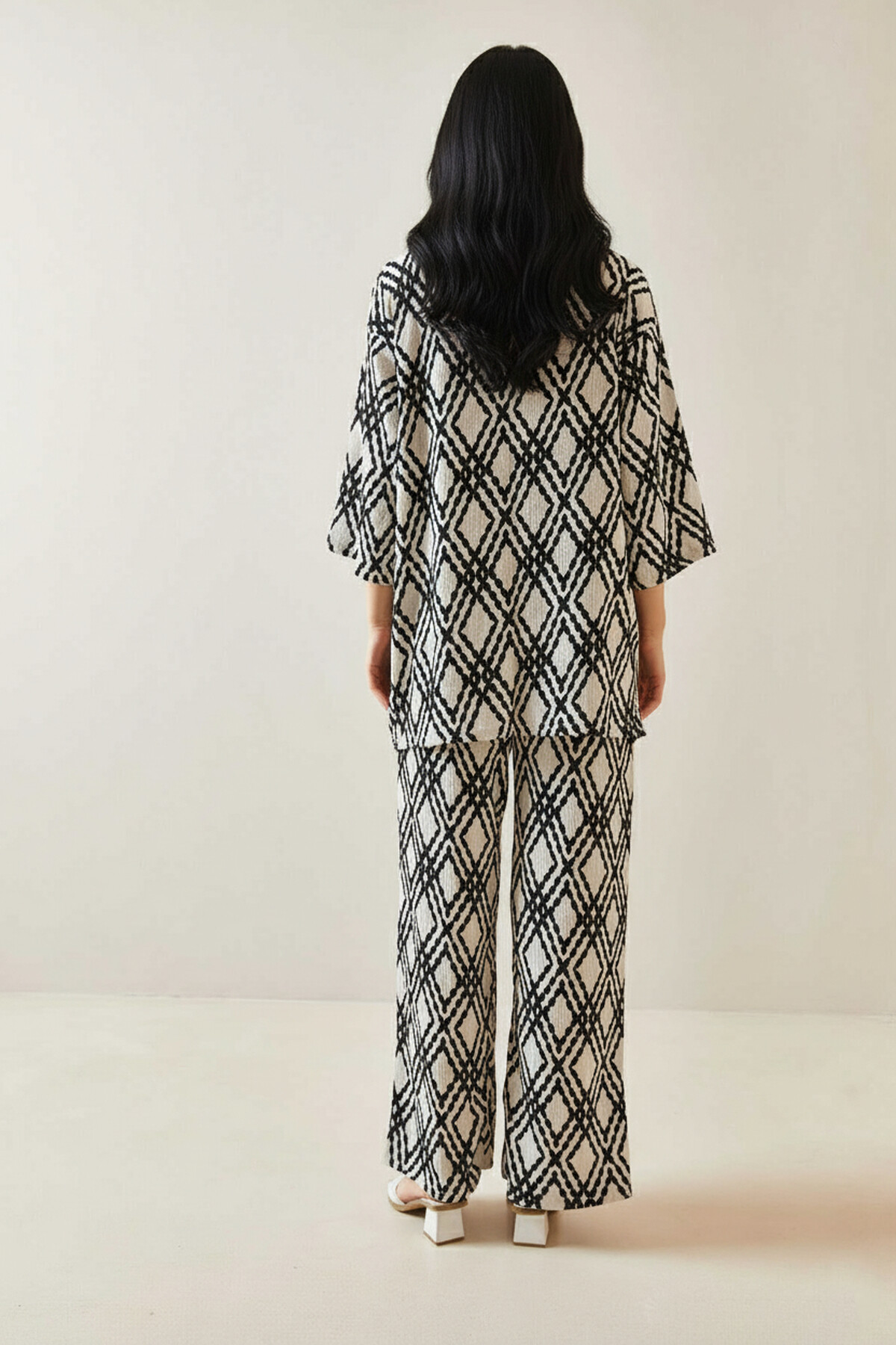 Etnik Desen Kimono Pantalon Takım