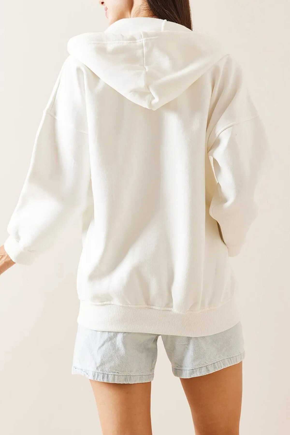 Fermuarlı Oversize Sweatshirt Beyaz