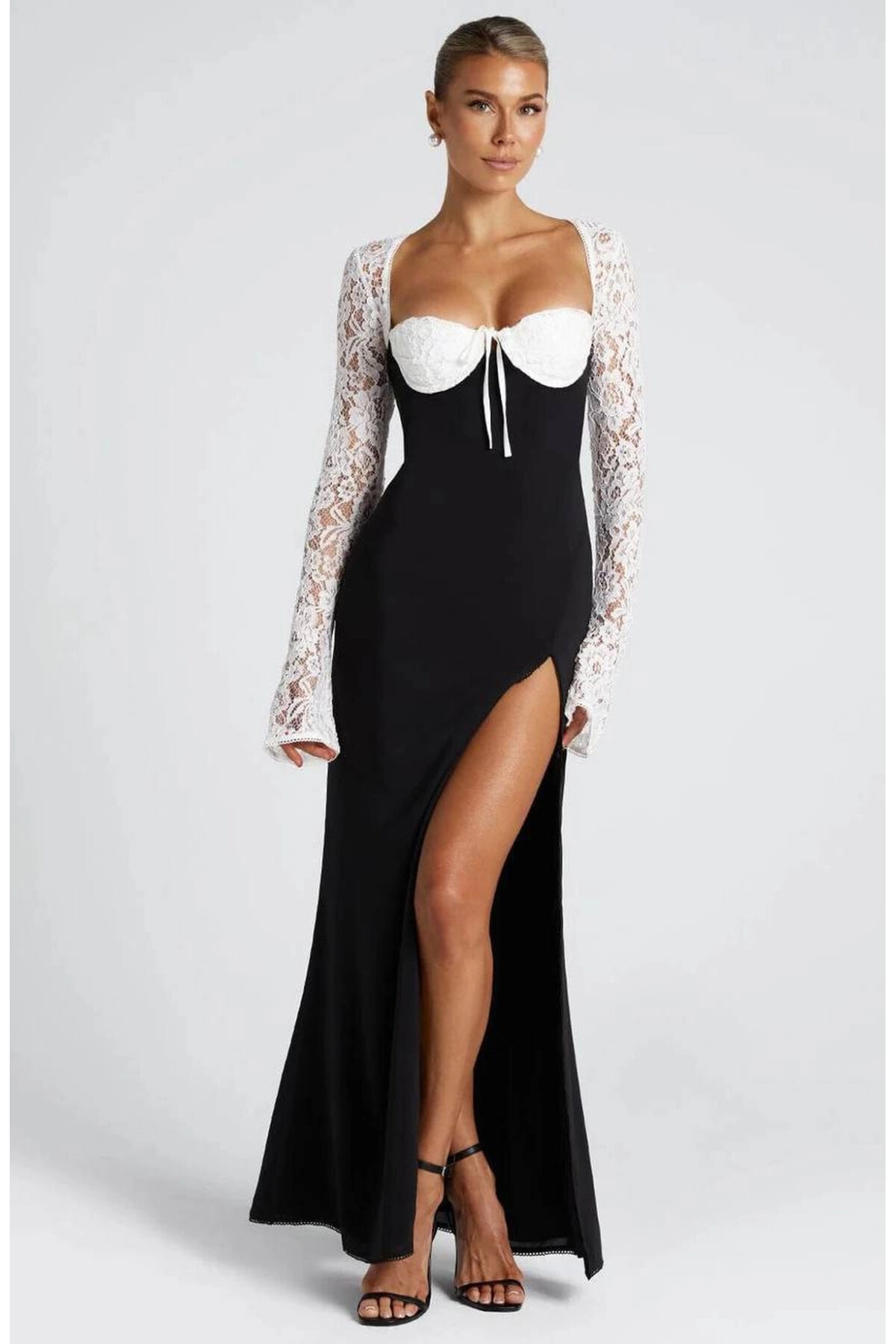 İthal Modal Dantel Detay Gloplu Maxi Elbise