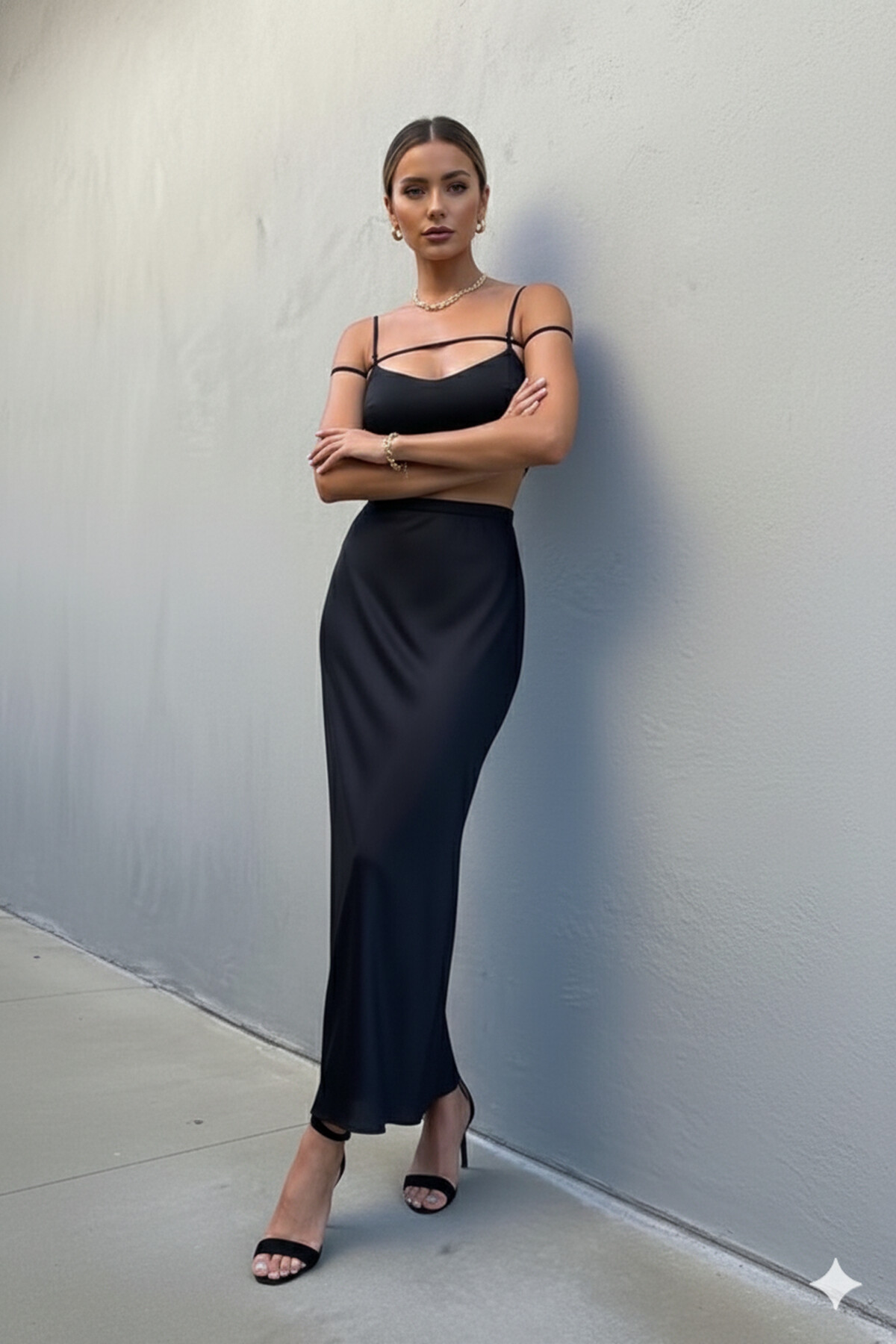 İthal Pera Keten Kumaş Büstiyer Etek Takım Siyah