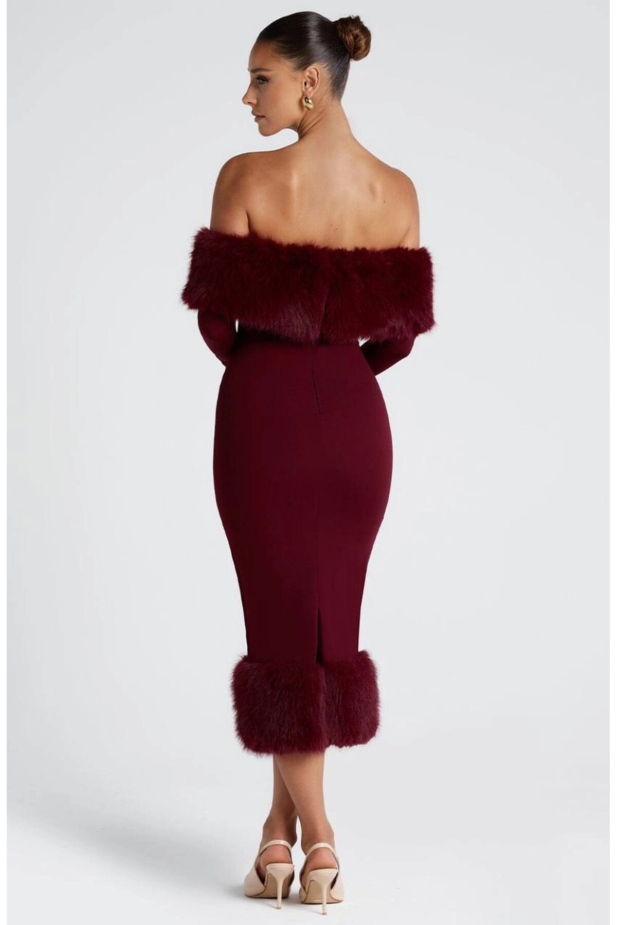 Modal Kumaş Kürk Detaylı Maxi Elbise