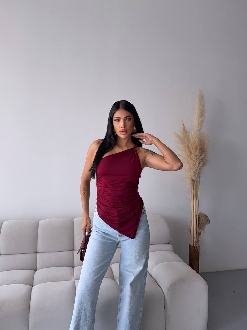 Omuz Detay Tasarım Bluz Bordo