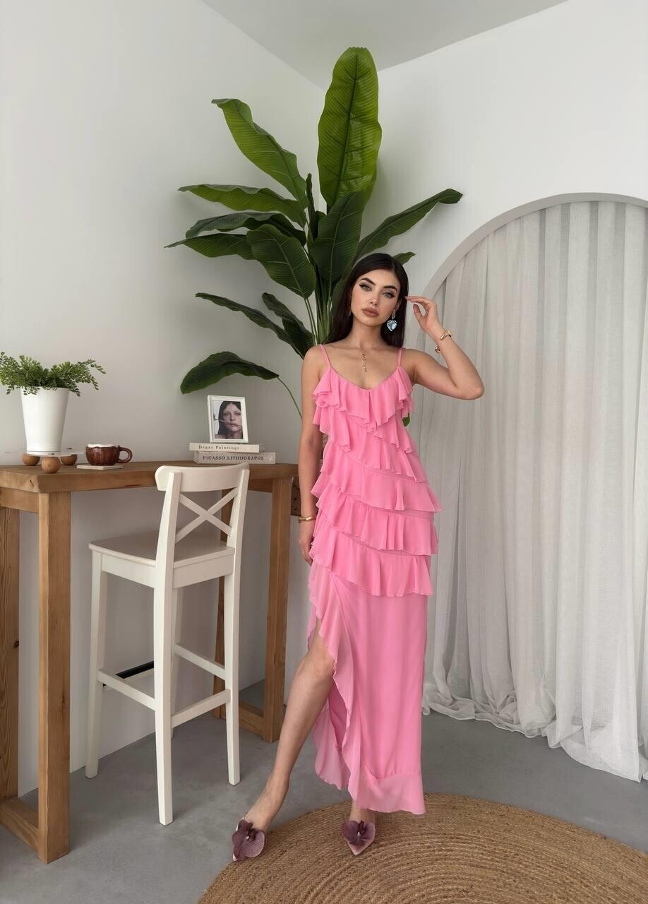 Yırtmaç Detaylı Elbise Pembe