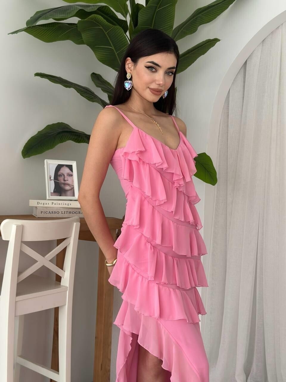 Yırtmaç Detaylı Elbise Pembe