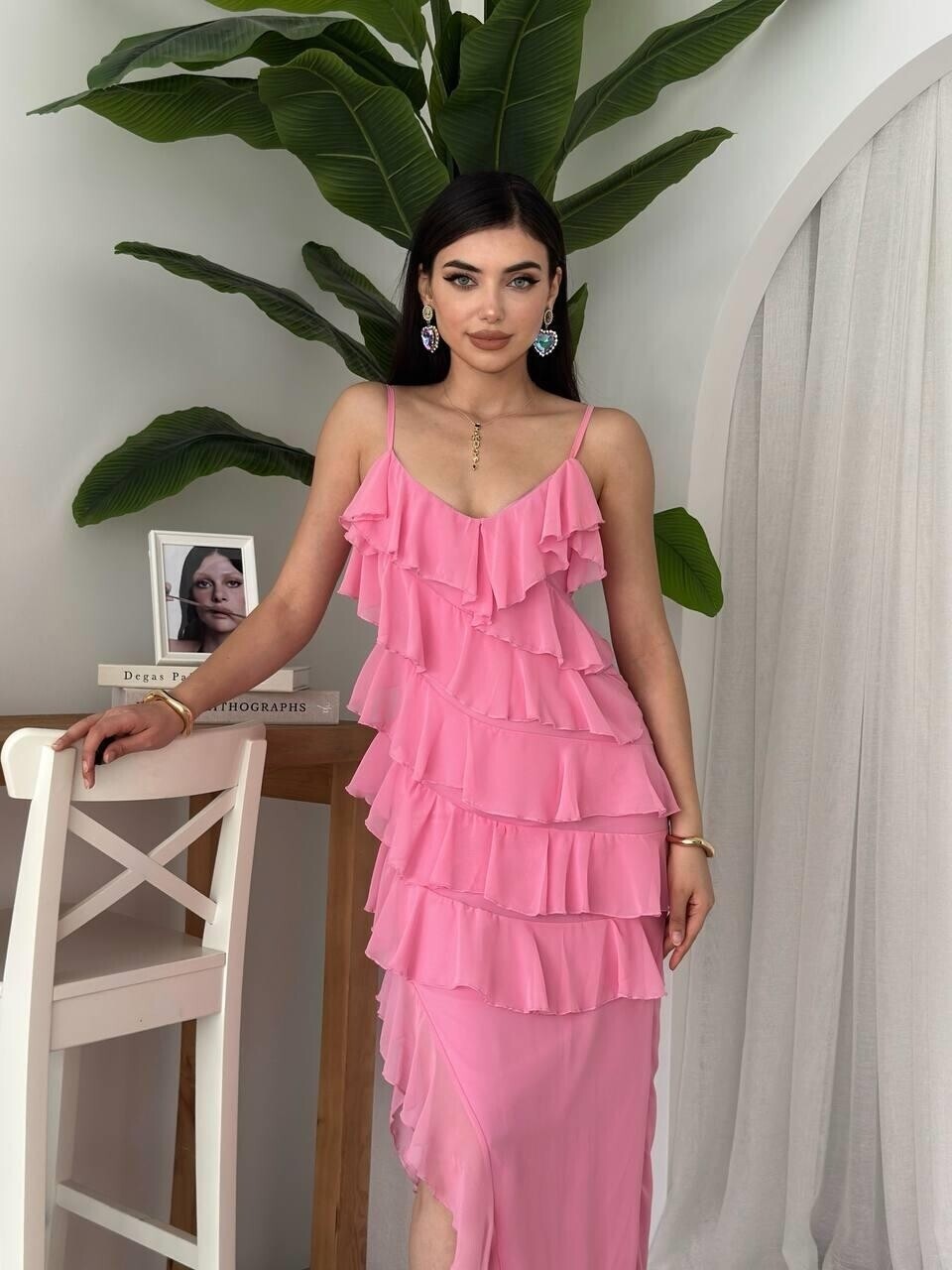 Yırtmaç Detaylı Elbise Pembe