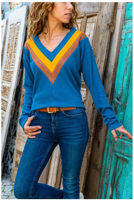 V Yaka Süet Garnili Kazak