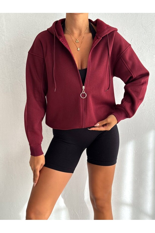 3 İplik Şardonlu Sweatshirt Bordo