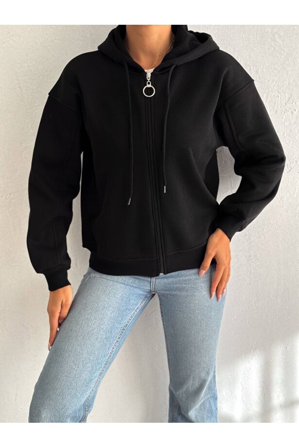 3 İplik Şardonlu Sweatshirt Siyah