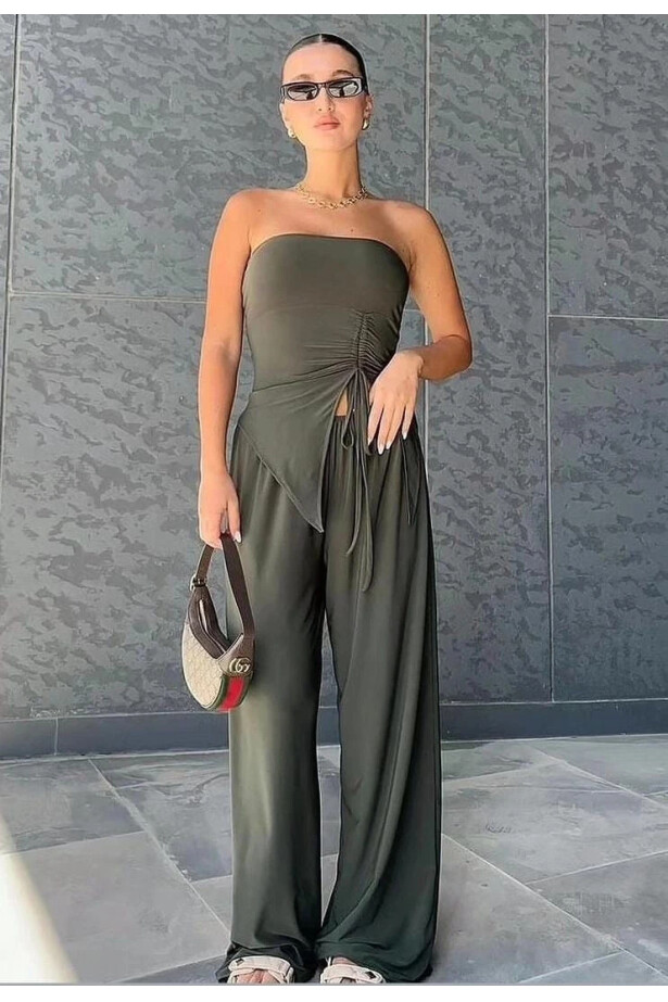 Büzgü Detay Bluz Pantalon Takım