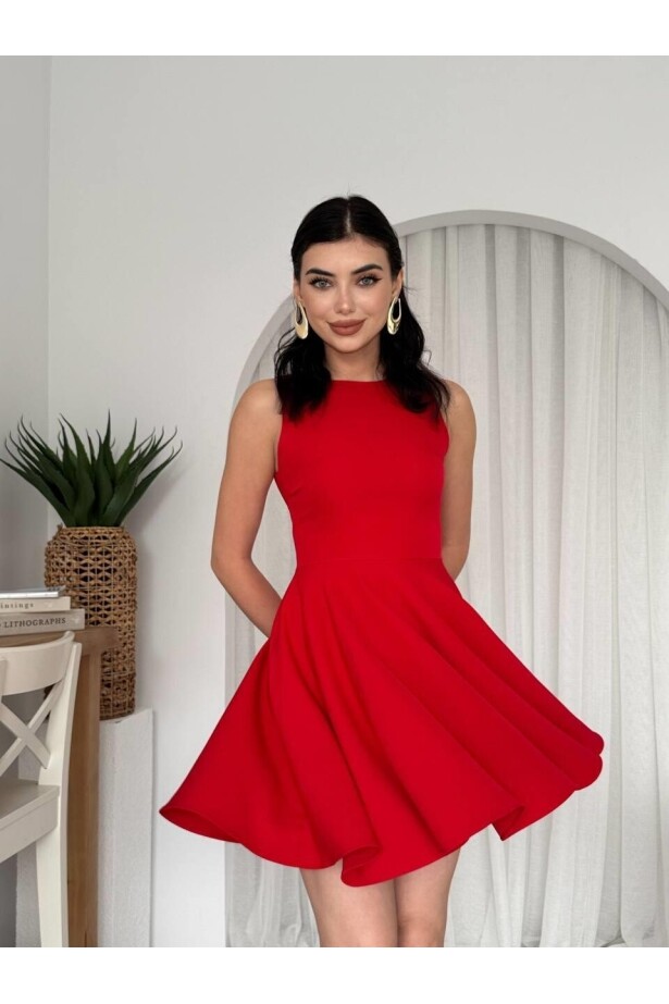 Cep Detaylı Elbise Kırmızı