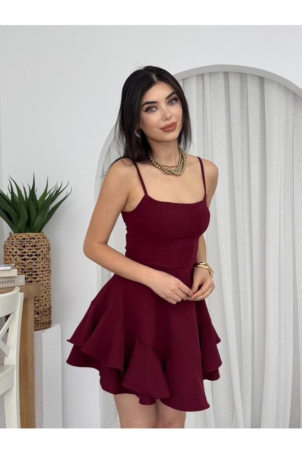 İp Askılı Mini Elbise Bordo