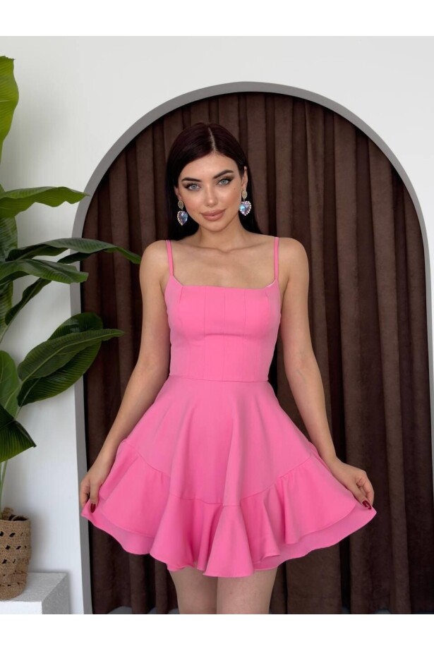 İp Askılı Mini Elbise Pudra