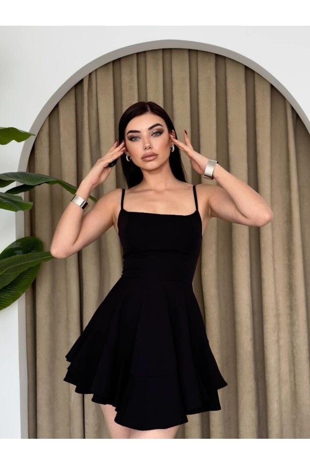 İp Askılı Mini Elbise Siyah