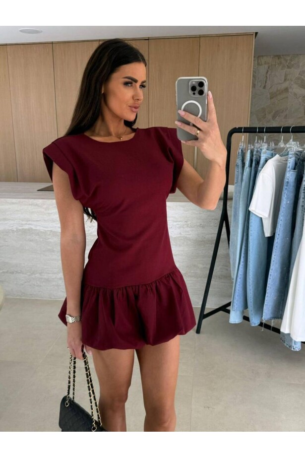 İthal Dabıl Kumaş Vatkalı Elbise Bordo