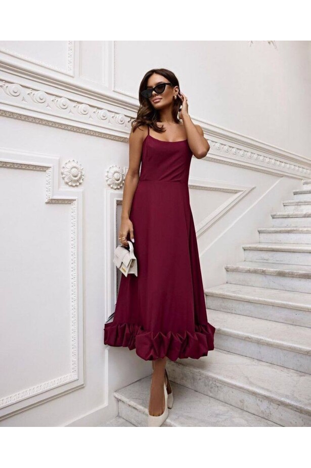 İthal Kumaş Maxi Boy Tasarım Elbise Bordo