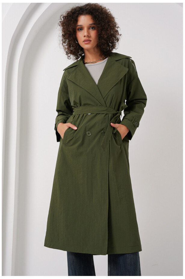 Kruvaze Yaka Trençkot Haki