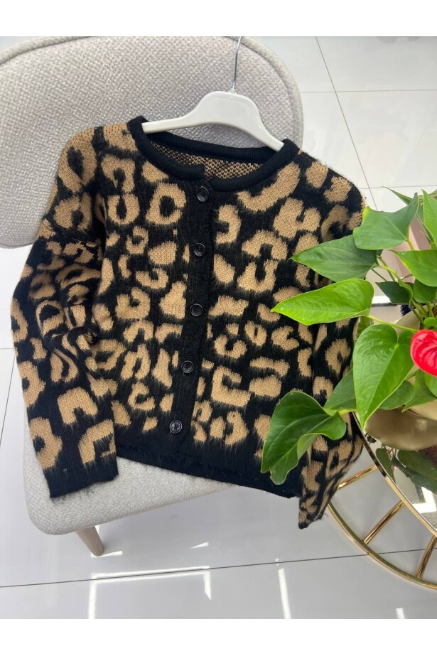 Leopar Desen Triko Hırka