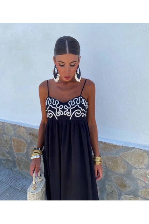 Nakıs Detaylı Keten Astarlı Elbise