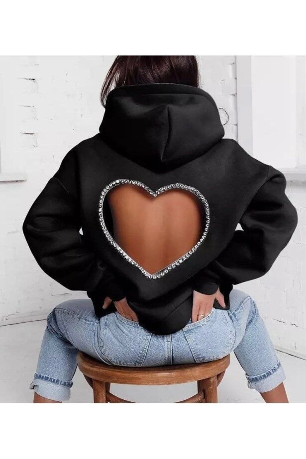Sırt Kalp Detay Kapşonlu Sweatshirt