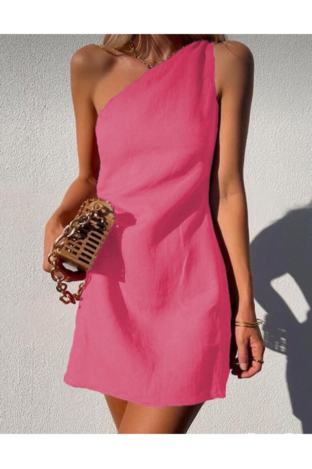 Tek Omuz İthal Keten Elbise