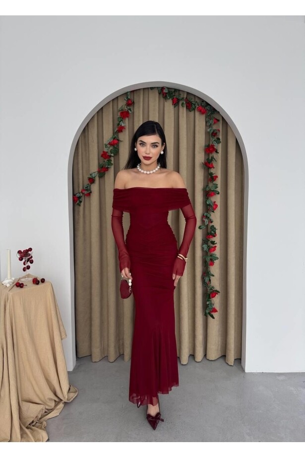 Tül Detay Straplez Elbise