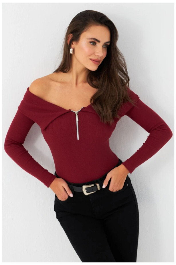 Açık Omuz Kaşkorse Bluz Bordo
