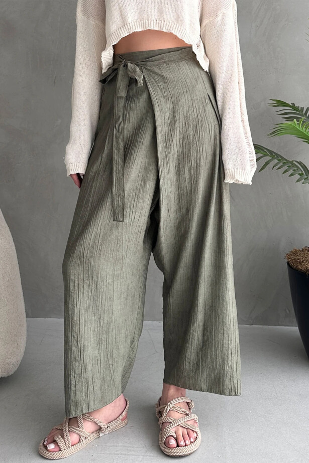 Anvelop Kesim Salaş Keten Dokuma Pantolon Haki