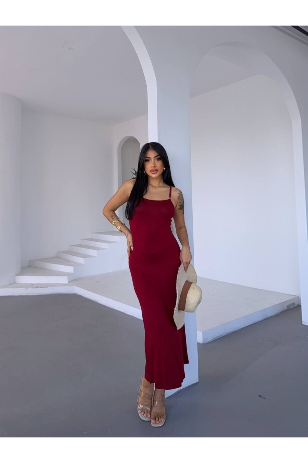 Ayarlanabilir Askılı Elbise Bordo