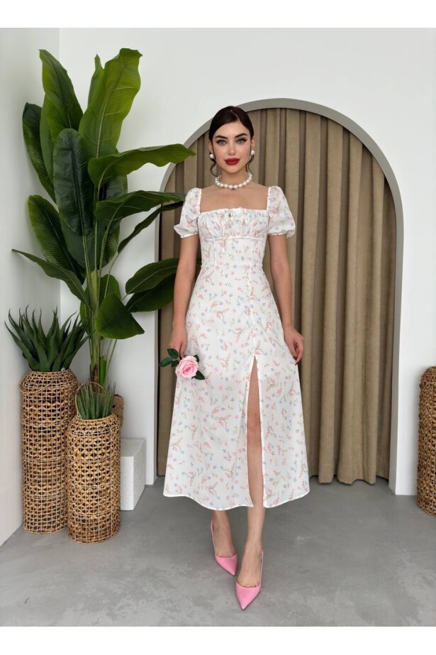 Balon Kol Elbise Beyaz