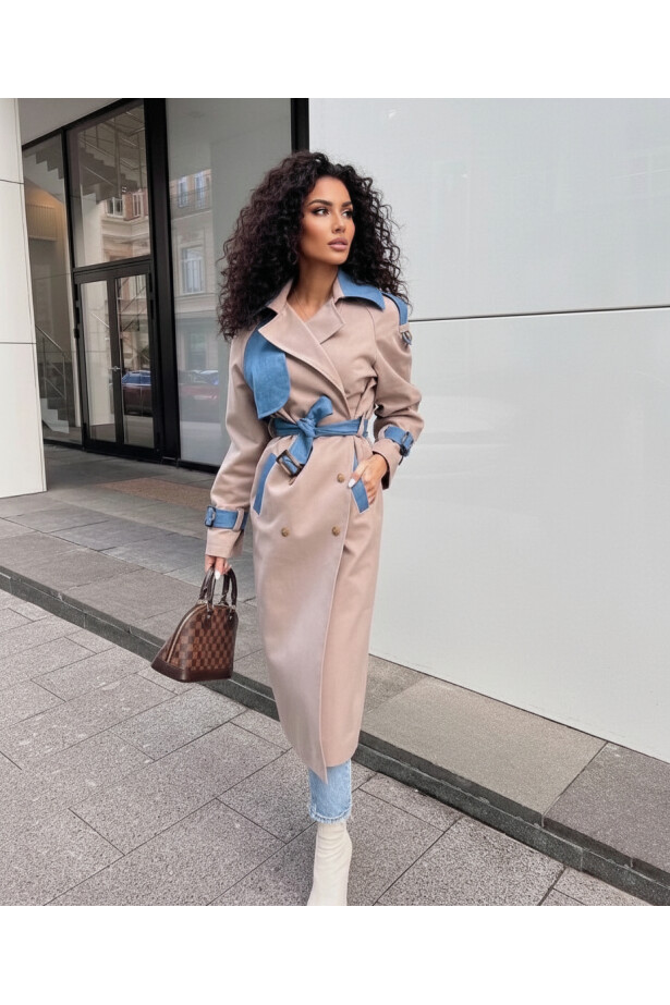 Bondit Kumaş Kot Garnili Trençkot