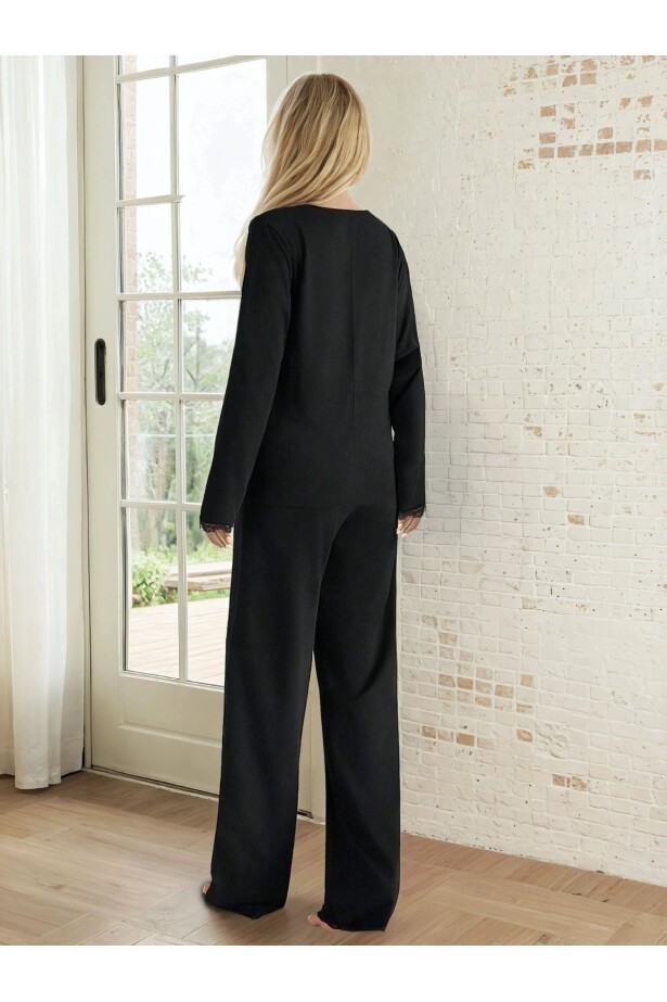 Dantel Detay Premium Siyah Suprem Pijama